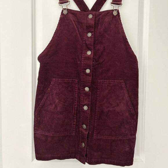 Forever 21 Juniors Burgundy Corduroy Overall Mini Dress - Picture 1 of 5
